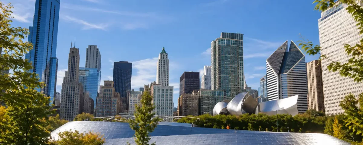 Chicago Skyline Over Reflective Millennium Park Sculpture
